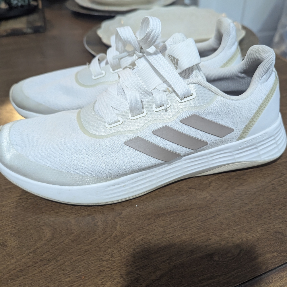 White and Beige Athletic Sneakers